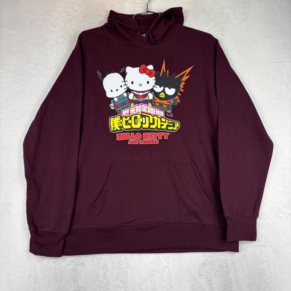 My Hero Academia x Hello Kitty Hoodie Mens Large Maroon Sanrio Anime Pullover